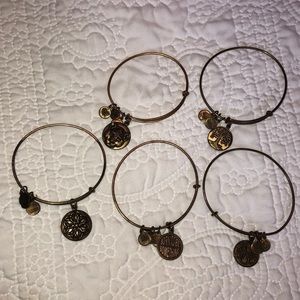 Alex and Ani Brass Tone Bracelet set (5)